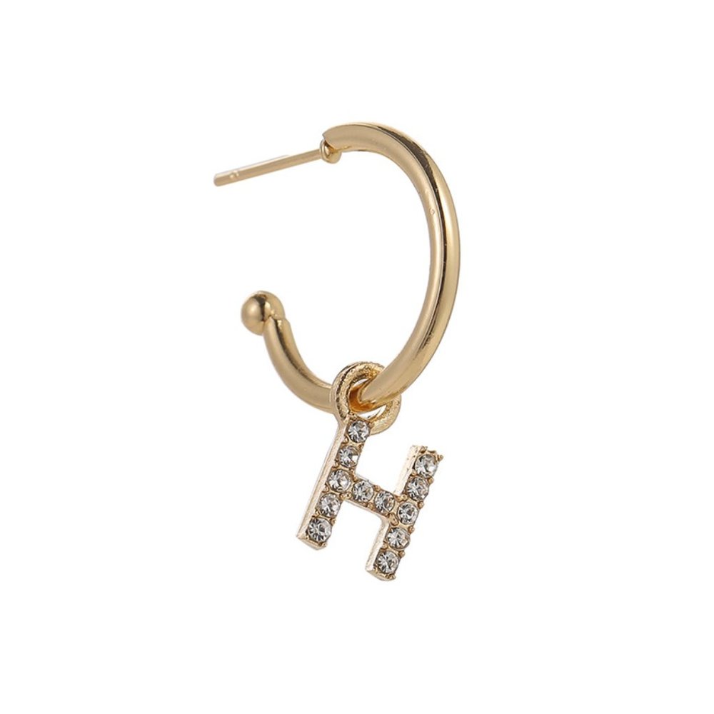 Gold Tone Alphabet Initial Earring Letter H 3 Pack